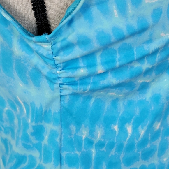 Lands' End Blue Watercolor Print Modest High Neckline Tankini Swim Top Sz 12 - Picture 5 of 13